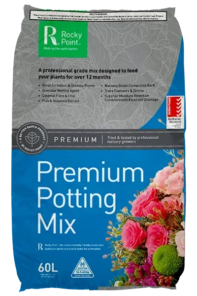 A Bag of Premium Potting Mix With Flowers on It — Envy Landscape Supplies In Urangan, QLD