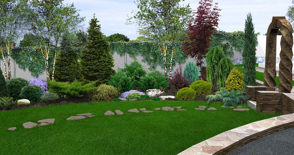 A Computer Generated Image Of A Garden With Trees And Flowers — Envy Landscape Supplies In Urangan, QLD