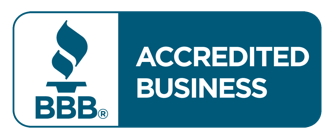 A blue button that says accredited business on it