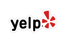 A yelp logo with a red star on a white background.