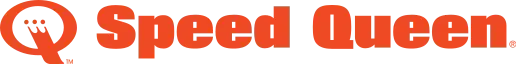 Speed Queen logo in orange text with a stylized fork and dots in a circle on the left.