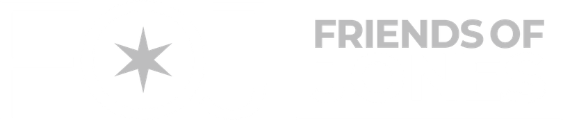 Gray star icon beside faint “FRIENDS OF” text on a white background