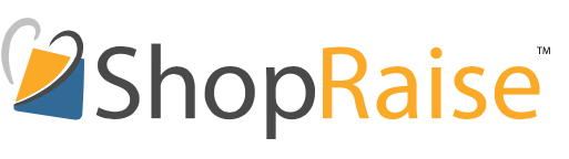 ShopRaise logo with orange shopping bag icon and gray-and-orange text on white background