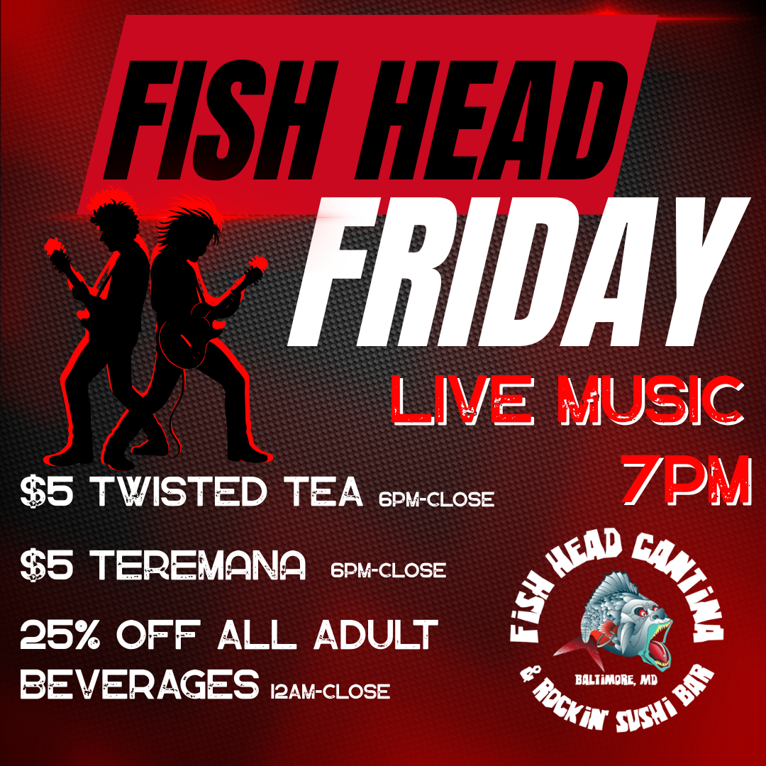 Fish Head Cantina Friday specials and live music flyer