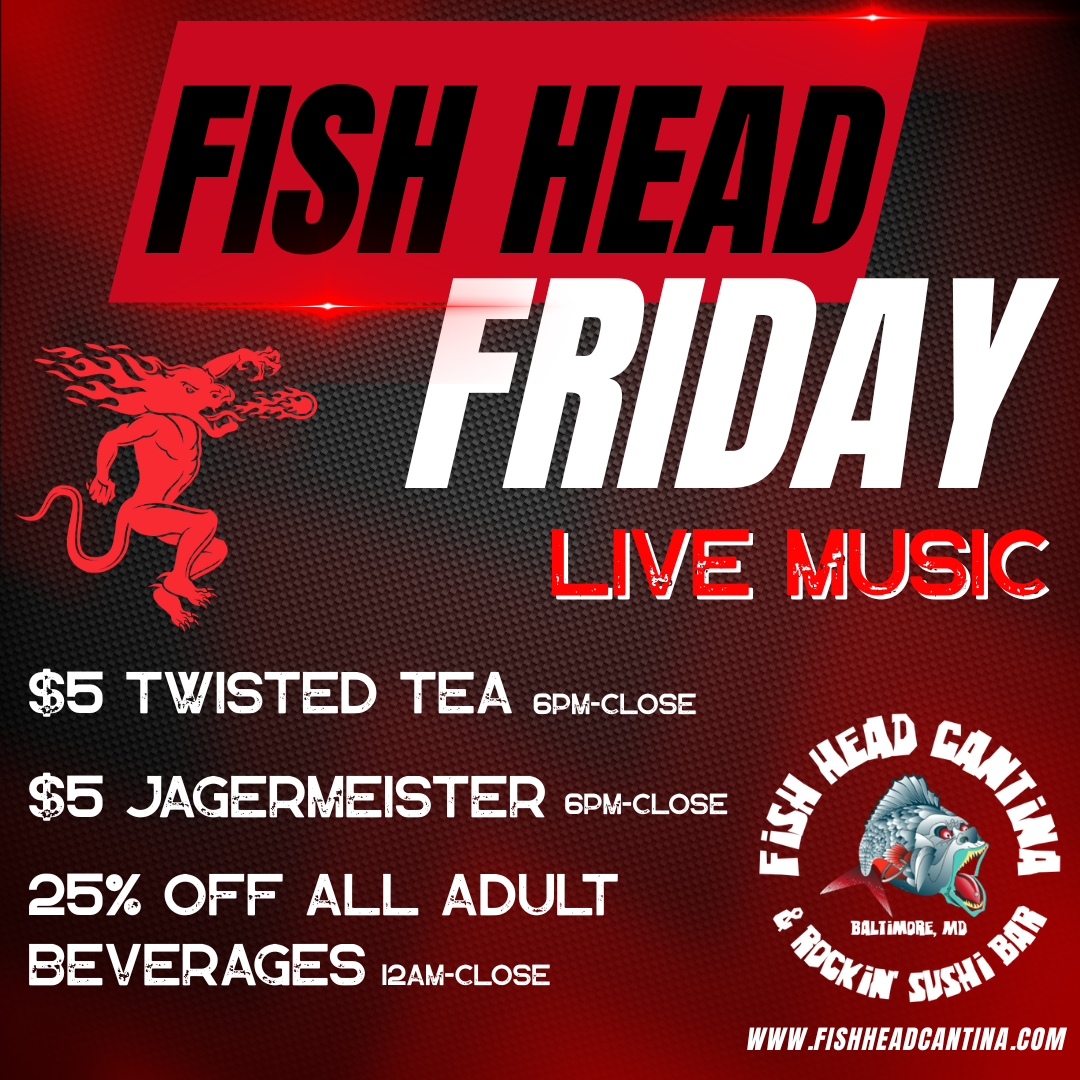Fish Head Cantina Friday specials and live music flyer