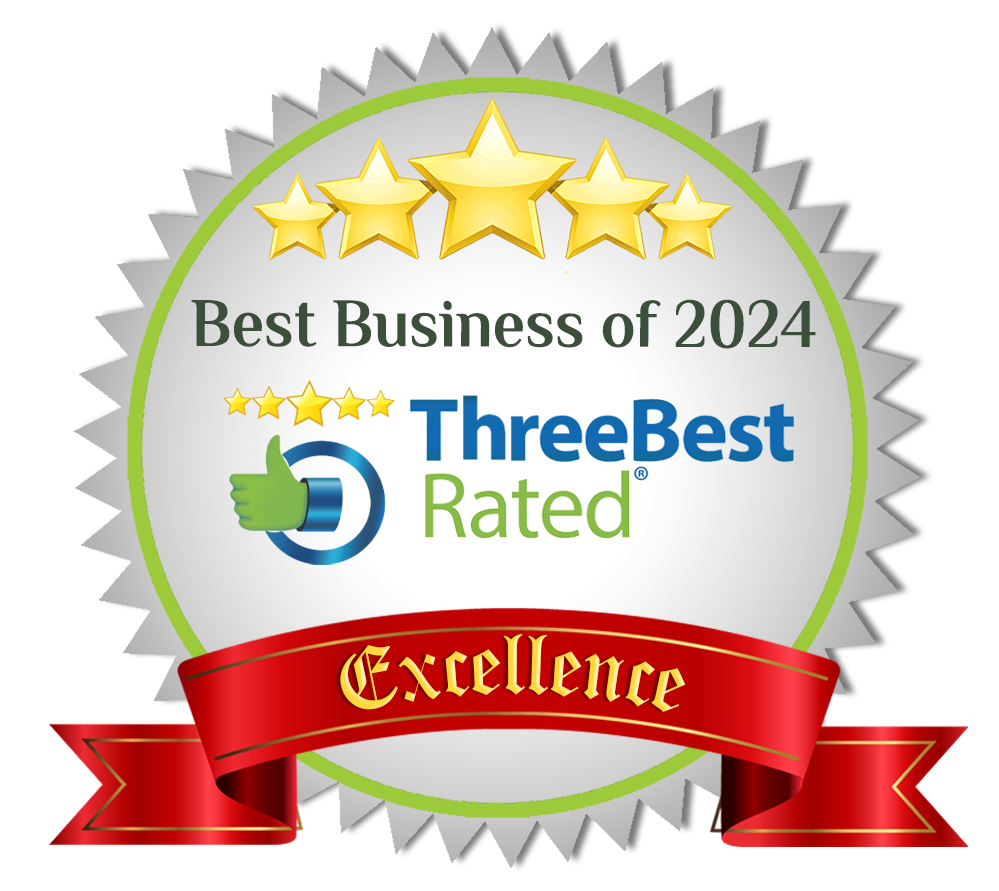 A seal that says best business of 2024 three best rated excellence