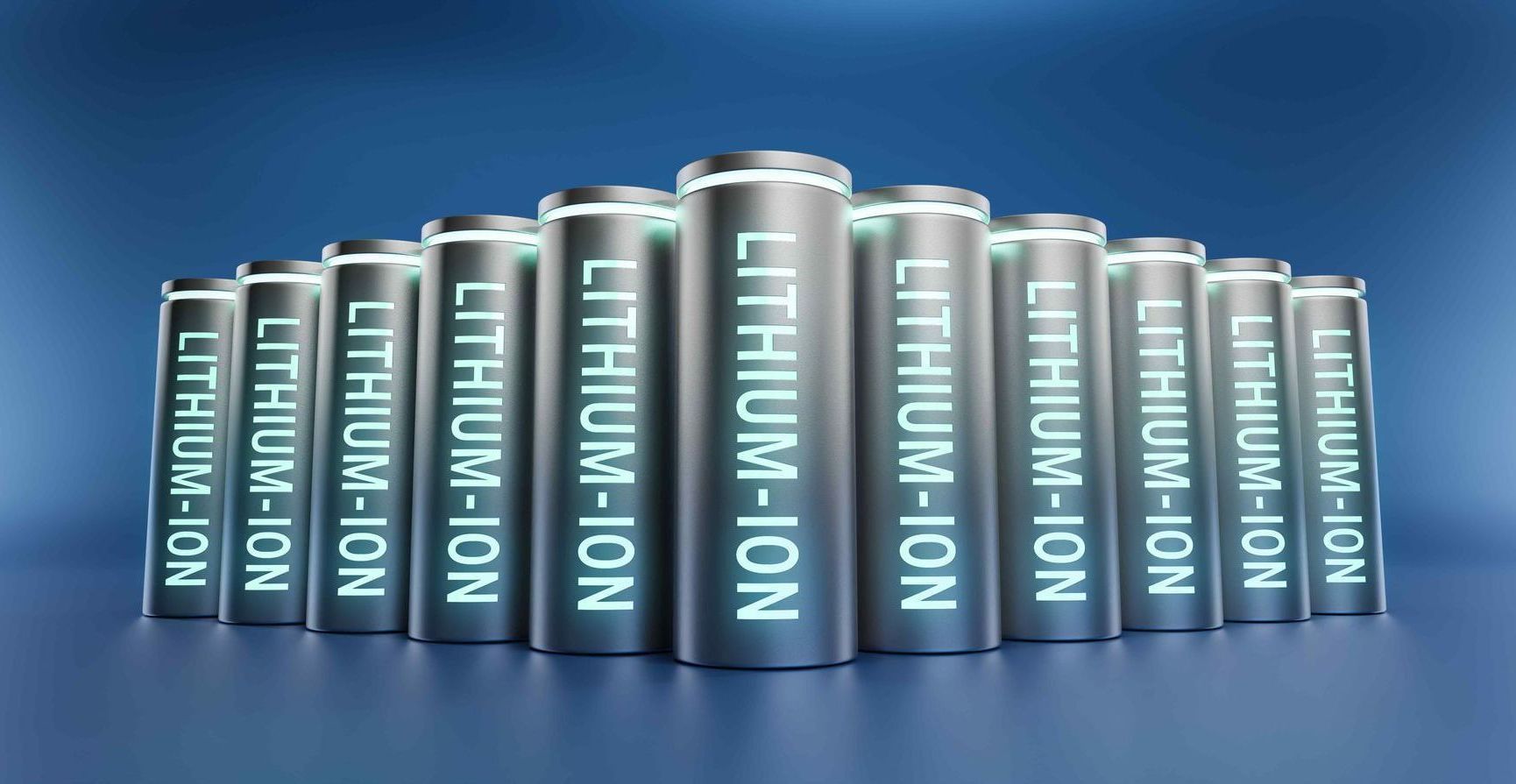 a group of lithium-ion batteries set up like bowling pins