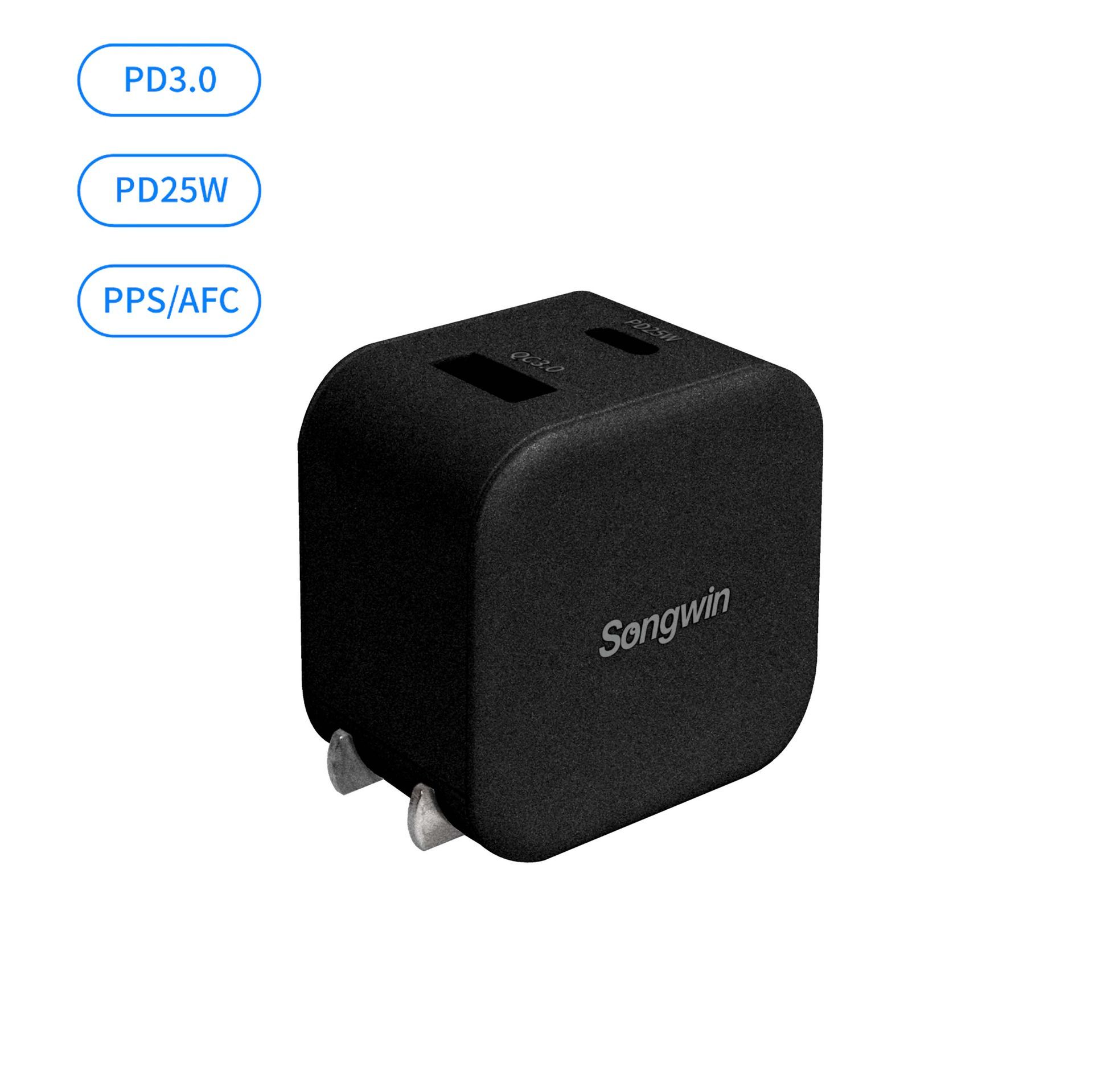 AC-D12-BK 超迷你折疊雙孔充電器 黑色 折疊插頭 100-240v 支援快充 PD25W 旅行轉接頭