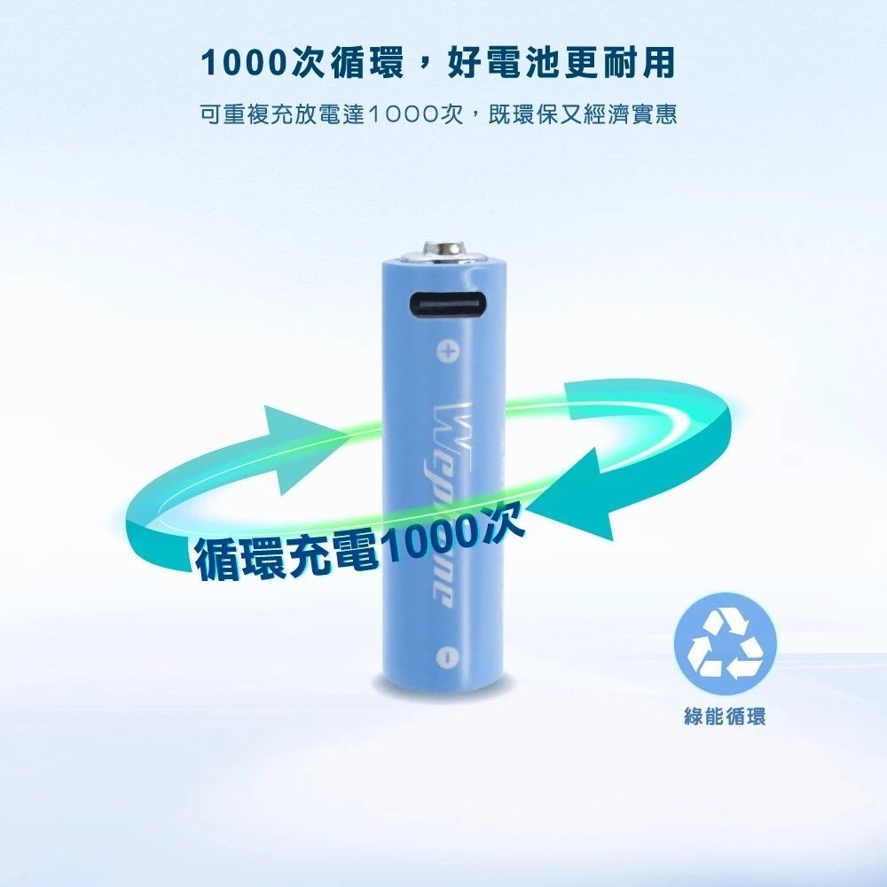 C520 可充式鋰電池4入組附一對四充電線 AA1.5V 3號電池 1000次循環充放電 二次離電池環保電池