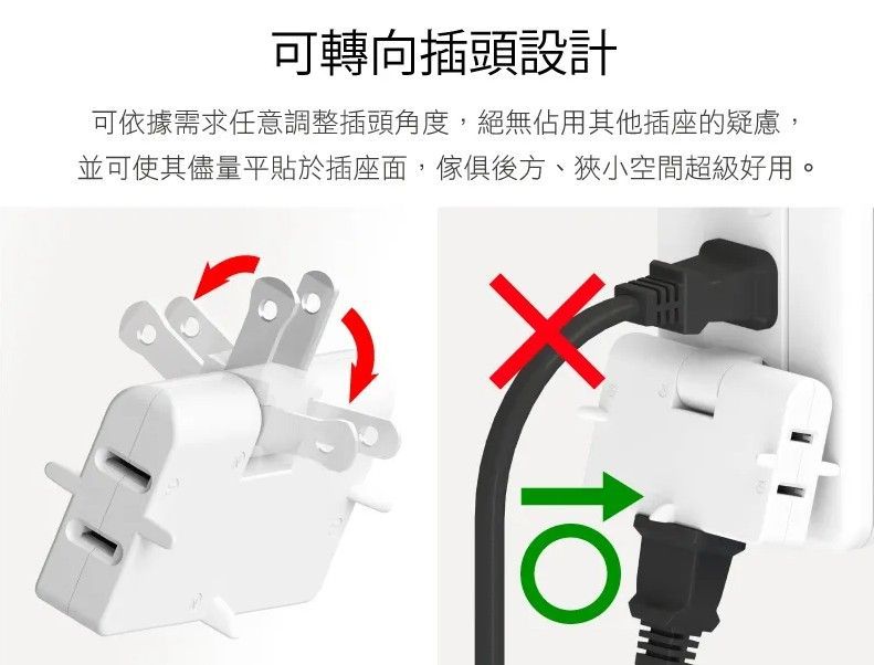 CT-0032 轉向三面插 2P小壁插,三插座,三座,可轉向插頭設計,家電用一對三電源分接器 台灣製造