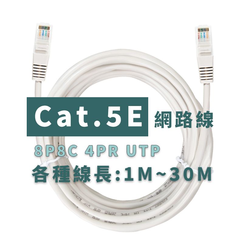 Cat.5E 網路線 8P8C 4PR UTP 各種線長1M~30M 家用或小辦公室使用 RJ0808PP01