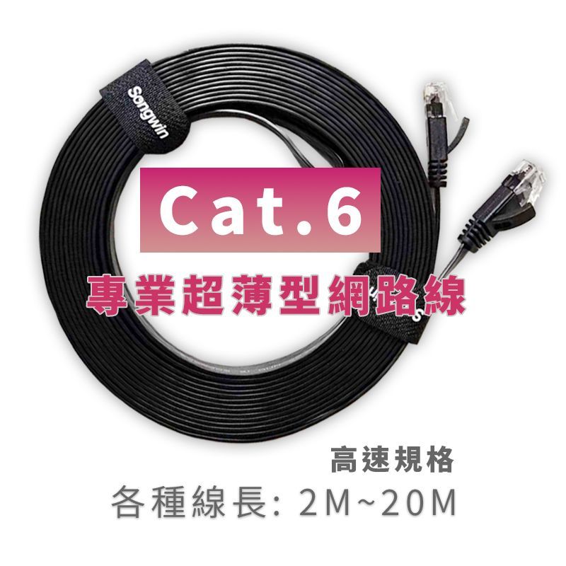 Cat.6專業超薄型網路線 UTP 鍍金金屬接頭 1.35mm扁線 適用電競/機房2M~20M  現貨 FRJ4502
