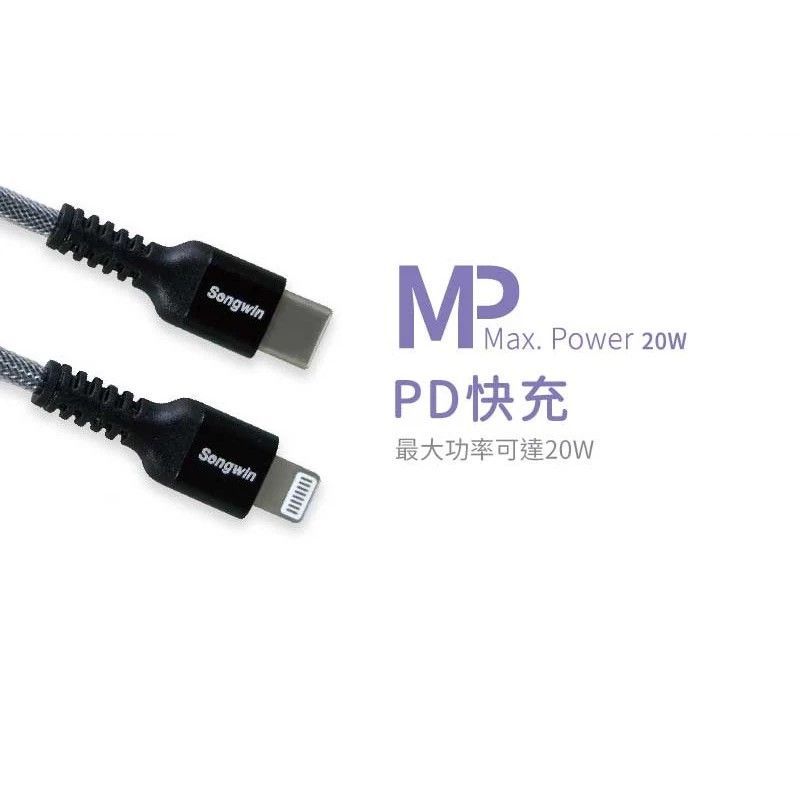 IP-CH Lightning對Type-C PD快充漁絲傳輸線 1.2米 PD快沖 鋁合金接頭 漁絲線耐彎折