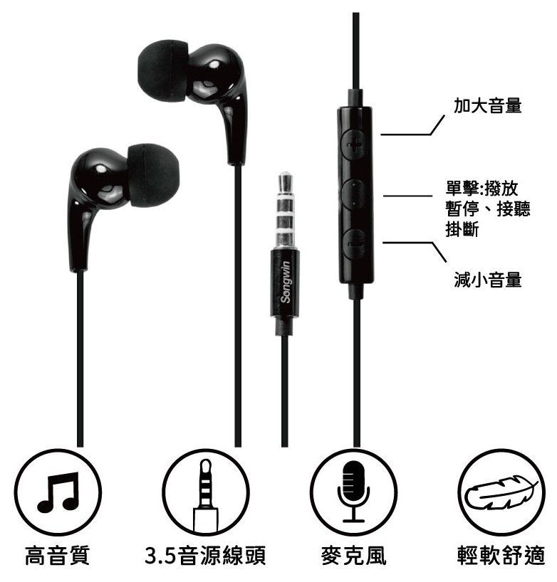 人體工學氣密型耳麥 黑色耳機 入耳式耳機 能夠穩定傳輸高品質清晰聲音 台灣現貨 PH-A600-BK