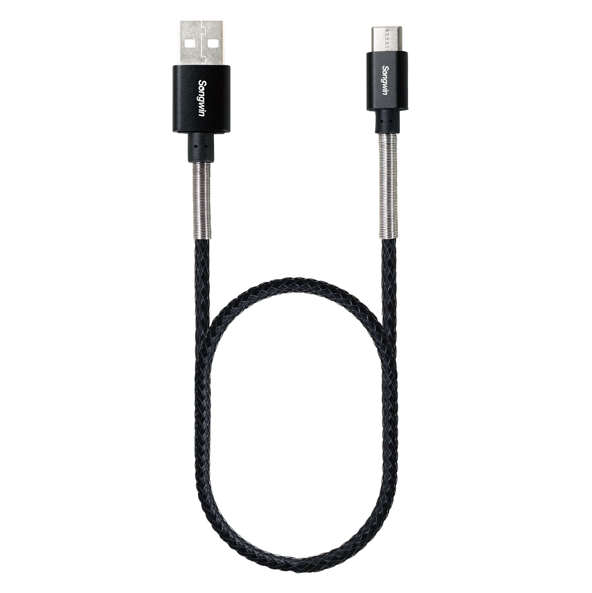 TC-H200 Type-C 彈簧快充傳輸線 彈簧防護 抗拉魚絲線 線長200cm 黑色 銀色