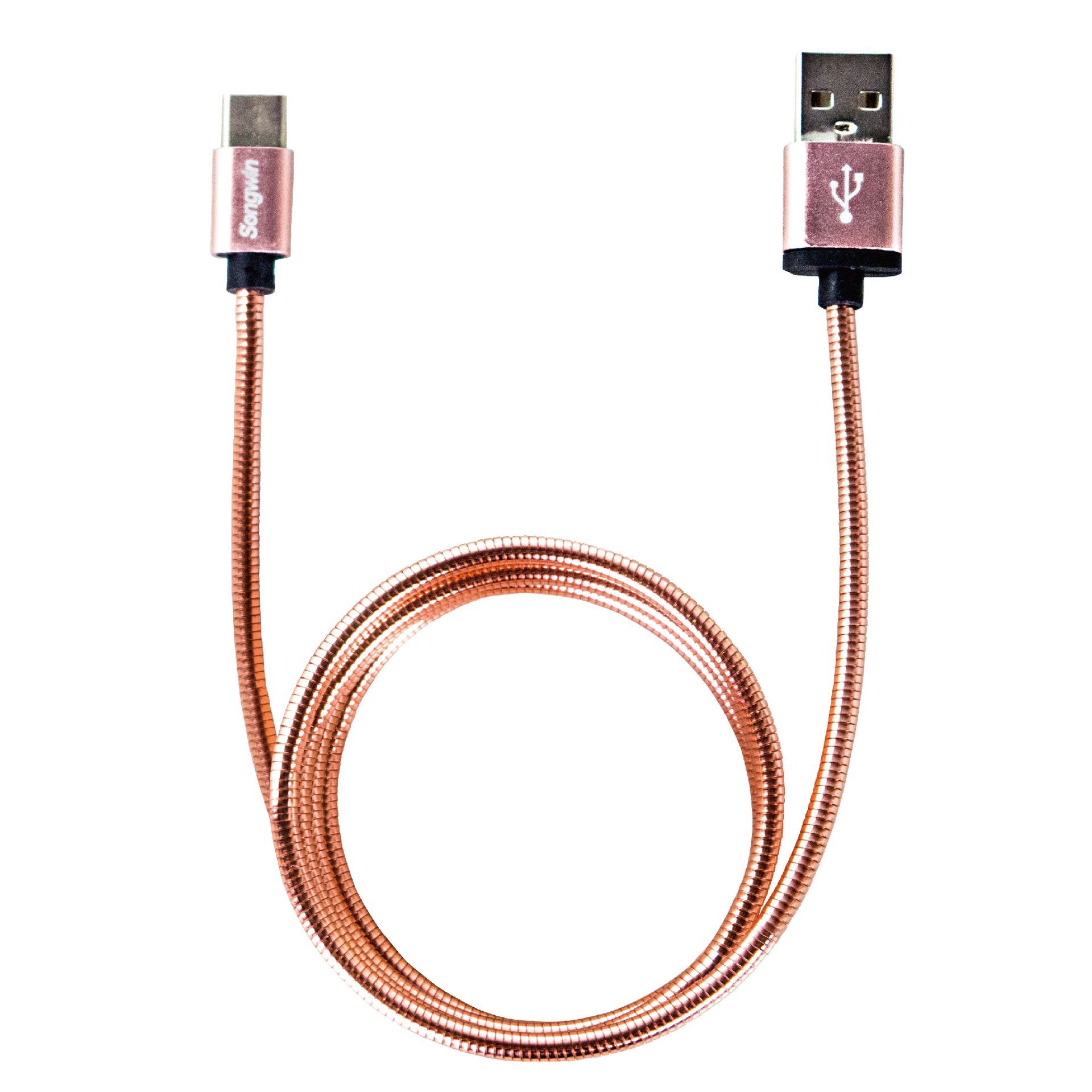 Type C 充電傳輸線 鐵環線材 紅色/銀色 不鏽鋼金屬軟管 支援QC3.0 台灣現貨 TC-MS