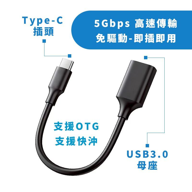 TC-U30 Type-c轉USB3.0 轉OTG傳輸線 5Gbps高速傳輸  支援快沖 OTG傳輸  免驅動即插即用