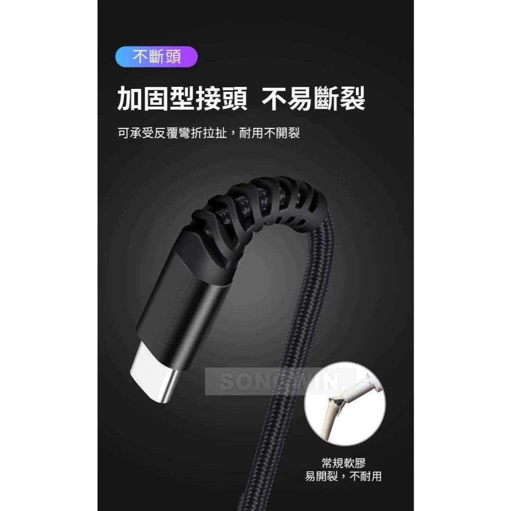 USB 對 TYPEC PD20W編織快充線 線長1.2m 耐彎折 抗拉扯 台灣現貨 TC-UNL-01