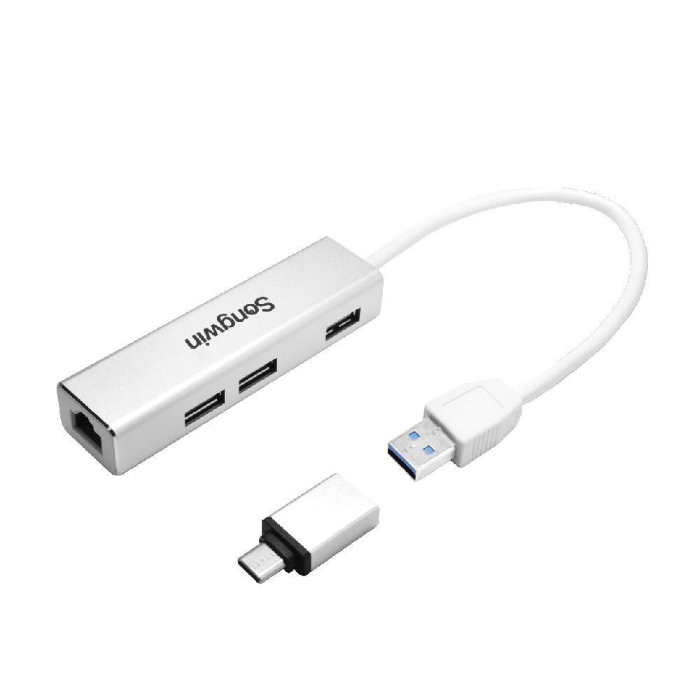 UEH101 三合一網卡集線器 線長20cm 贈Type-C 轉接頭 支援 RJ45網卡 OTG USB3.0
