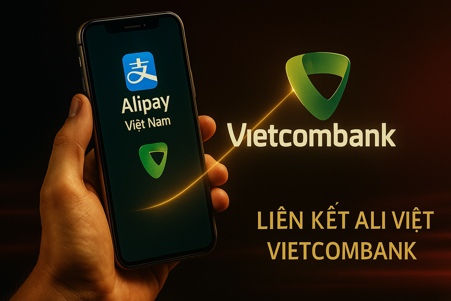 Minh họa cách liên kết ví Ali Việt với Vietcombank bằng thẻ quốc tế