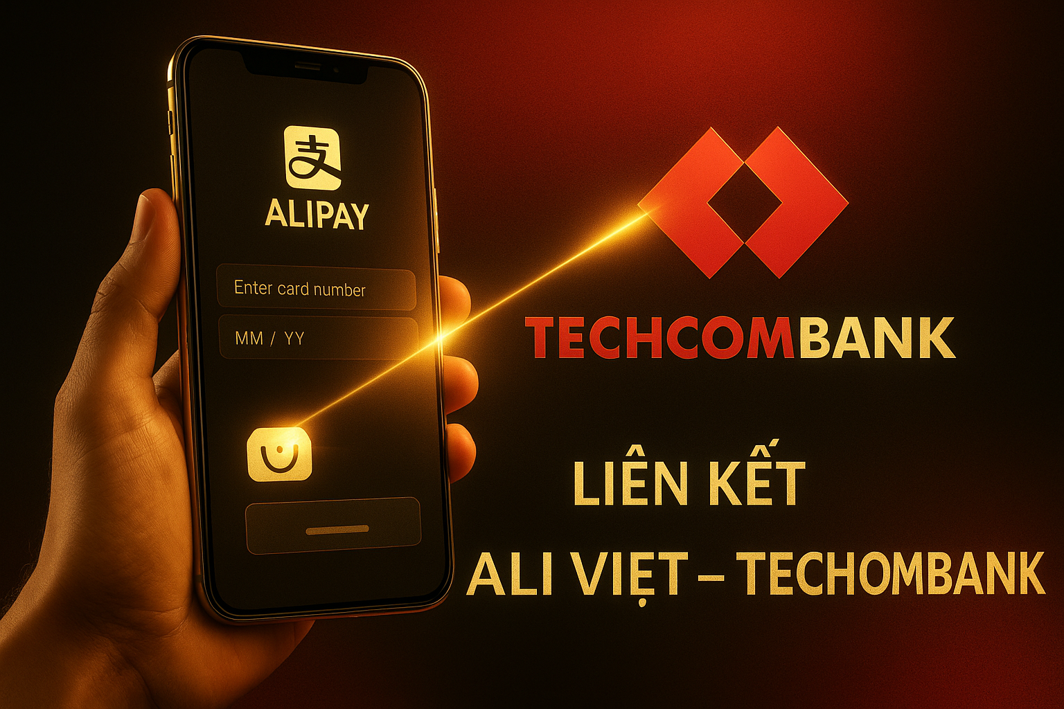 Hướng dẫn liên kết ví Ali Việt với Techcombank – nhập thông tin thẻ và xác thực OTP