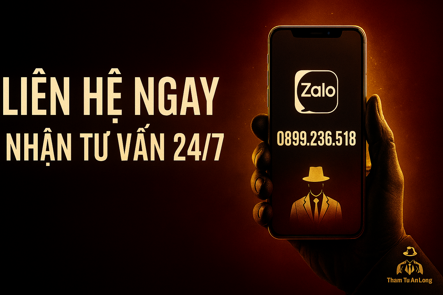 Liên hệ văn phòng thám tử An Long Lai Châu qua hotline 0899.236.518 để nhận tư vấn 24/7 bảo mật tuyệt đối.