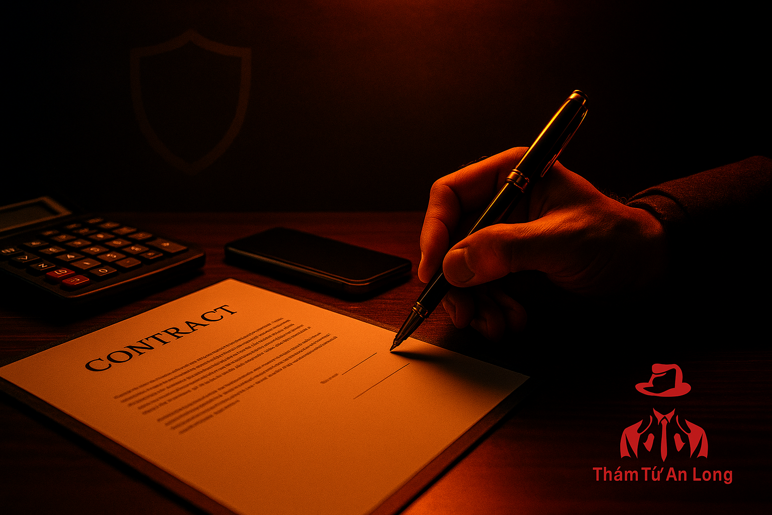 Bàn ký hợp đồng với ánh sáng vàng kim – minh họa lý do nên tìm hiểu chi phí thuê thám tử Quảng Ninh trước khi sử dụng dịch vụ.