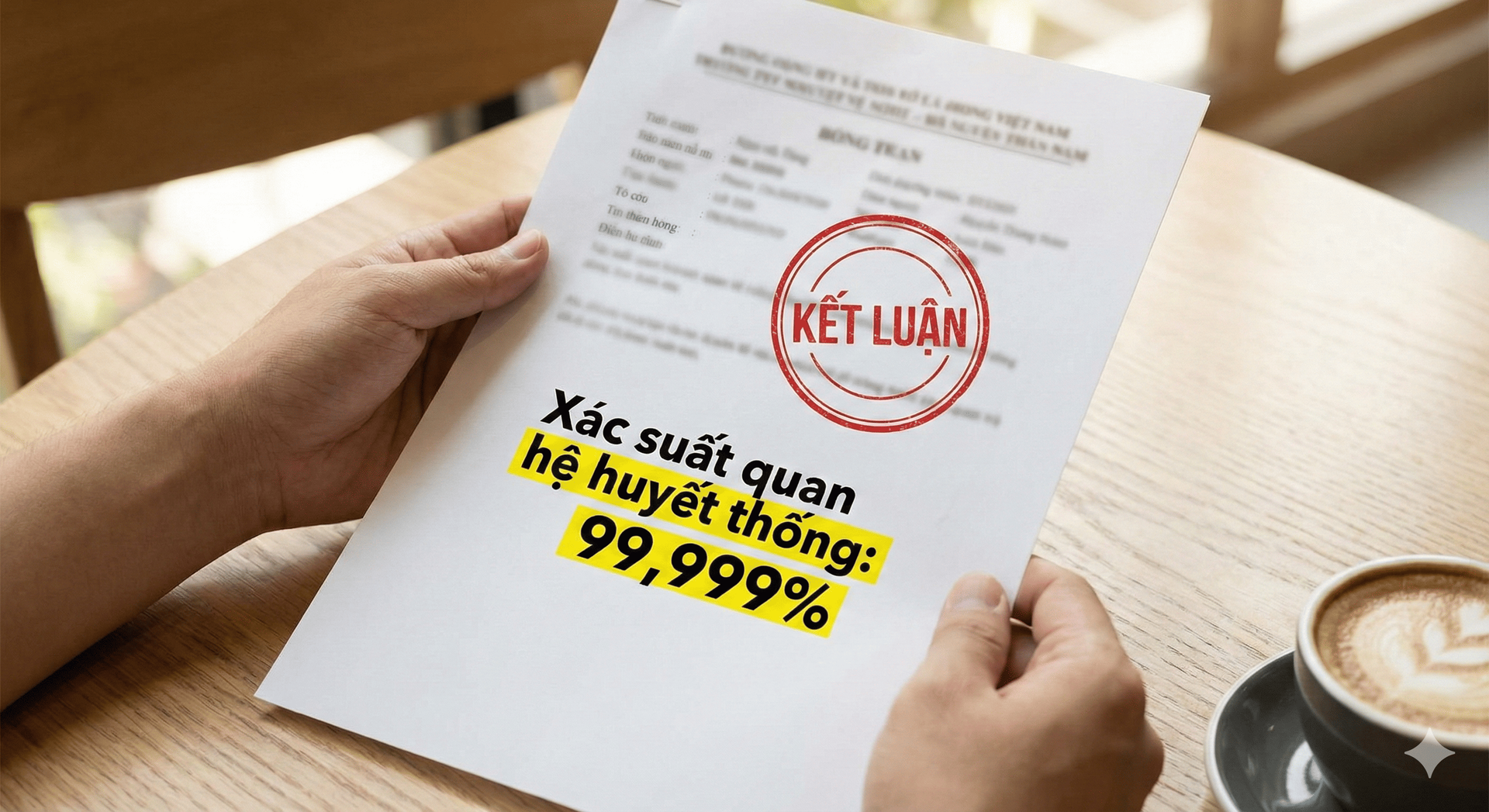 Phiếu kết luận kết quả xét nghiệm ADN xác nhận quan hệ huyết thống chính xác 99,99%