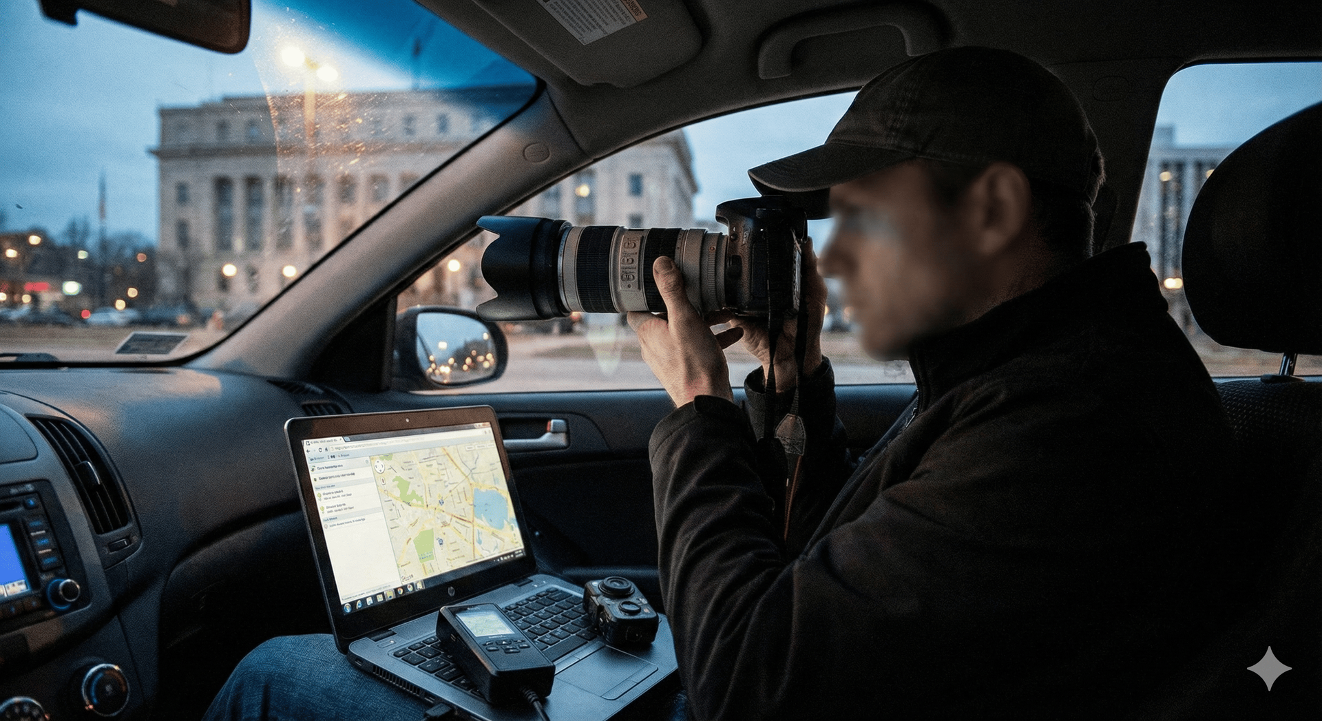 Thám tử tư chuyên nghiệp đang ghi lại bằng chứng hình ảnh video ngoại tình sắc nét từ xa