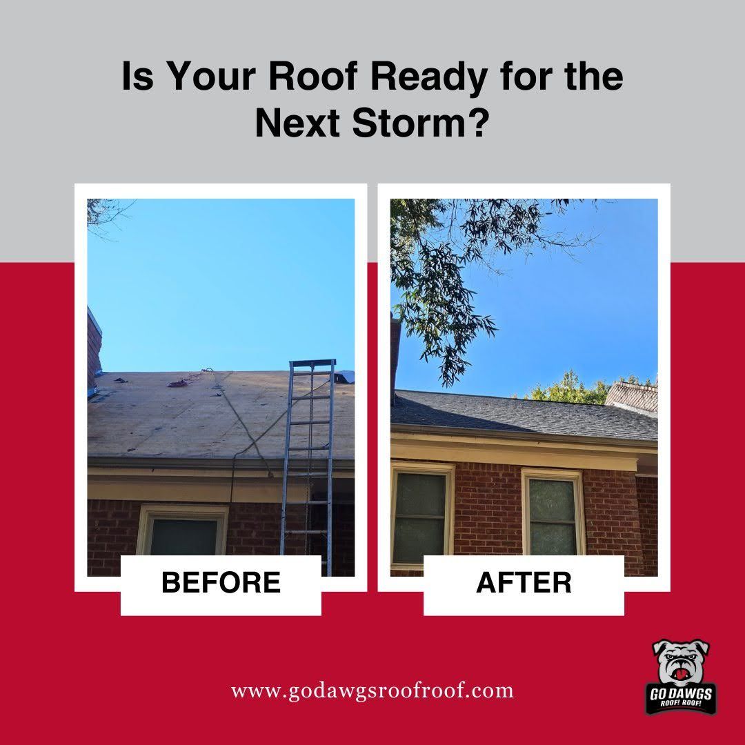 A before and after picture of a roof with the caption