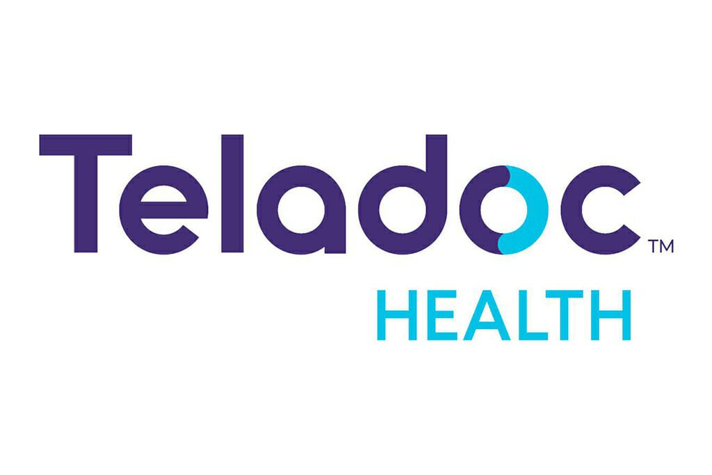 Teladoc Health logo with purple text and turquoise accents.
