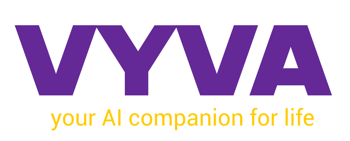 Logo for VYVA, featuring purple text above a yellow tagline: