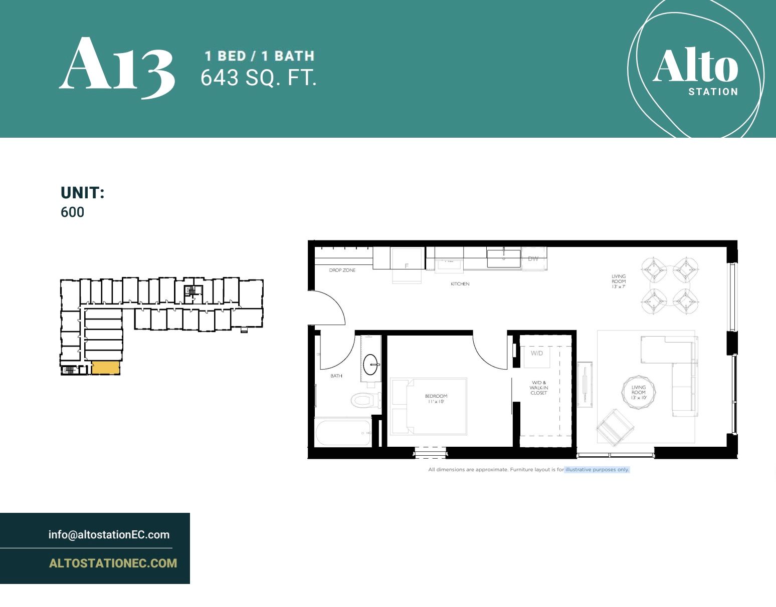 Alto Station One Bedroom Model A13 Floor Plan