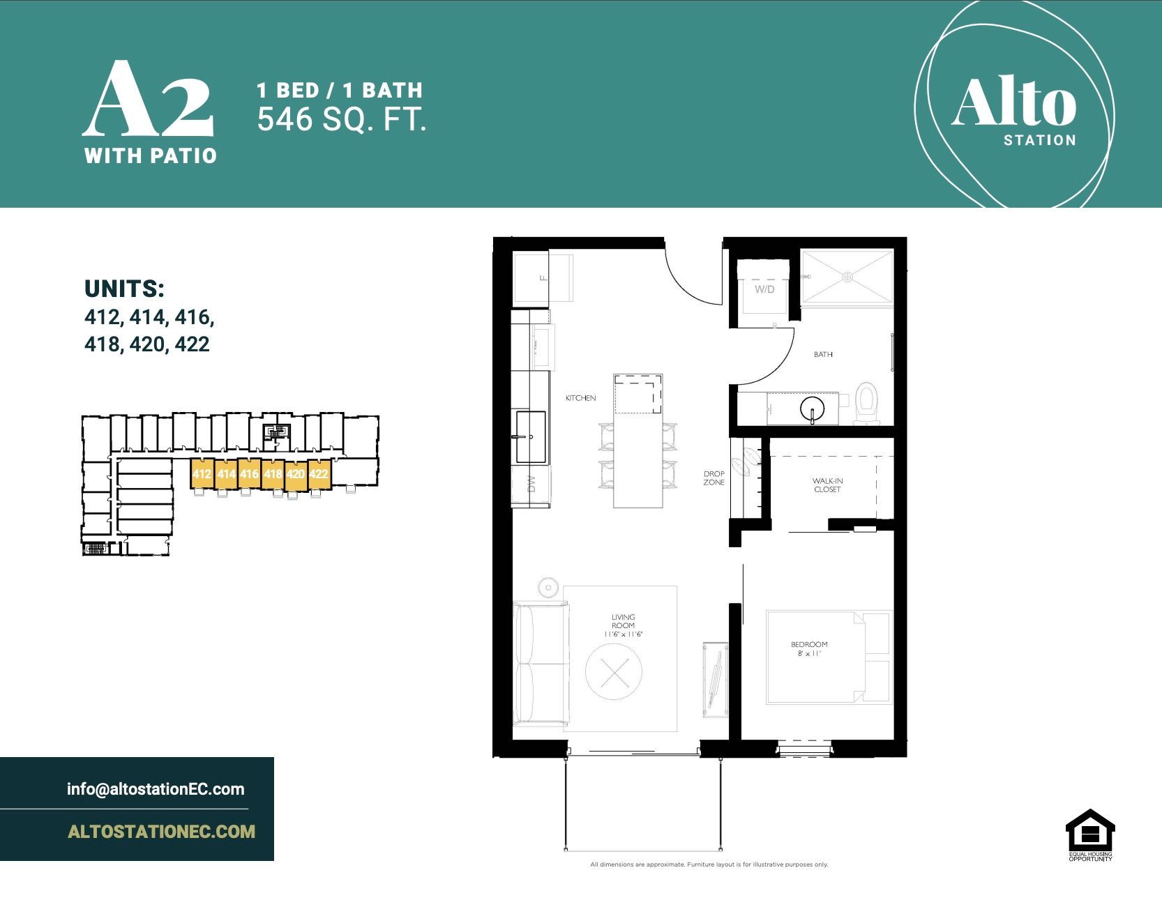 A floor plan for a 2 bedroom apartment with patio.