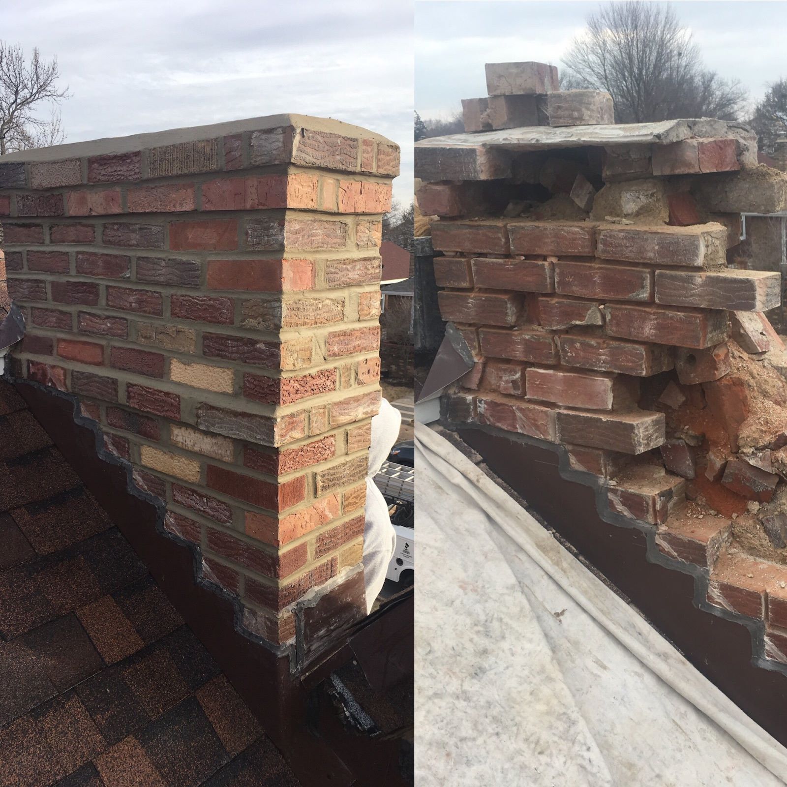 Image Of Before And After Chimney — St. Louis, MO — Mirelli Tuckpointing LLC