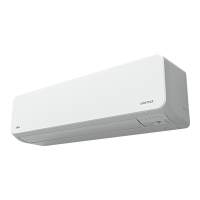 White Fujitsu Airstage air conditioner mounted on a wall.