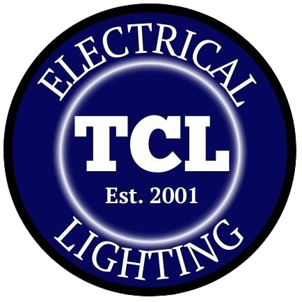 Logo for "TCL Electrical Lighting" in a blue circle with lightning bolts.