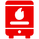 Red oven icon with white flame, indicating heat.