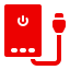 Red desktop computer connected to a power cord.
