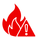 Red flames and a red triangle with an exclamation point, indicating a fire hazard.