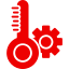 Red thermometer and gear icon.