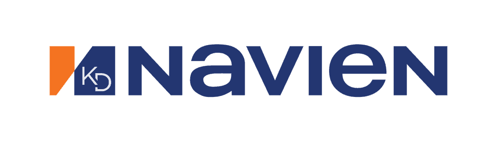 Logo for Navien: Navy blue text with an orange and navy blue emblem on the left.