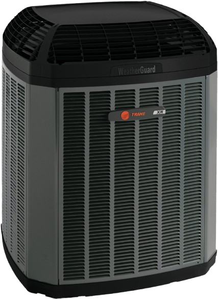 Gray and black air conditioning unit with the brand name