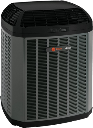 Gray and black air conditioning unit with the brand name