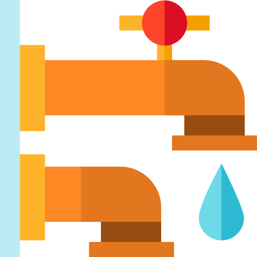 Orange pipes with a red knob and a blue water drop.