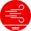Red circle with white lines representing wind and a horizon.