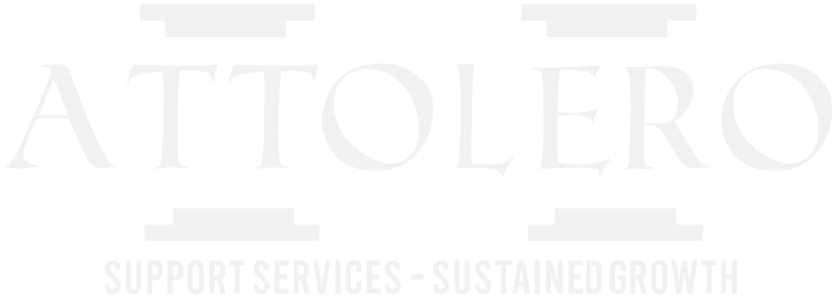 A white logo for attolero support services and sustained growth.