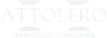 A white logo for attolero support services and sustained growth.