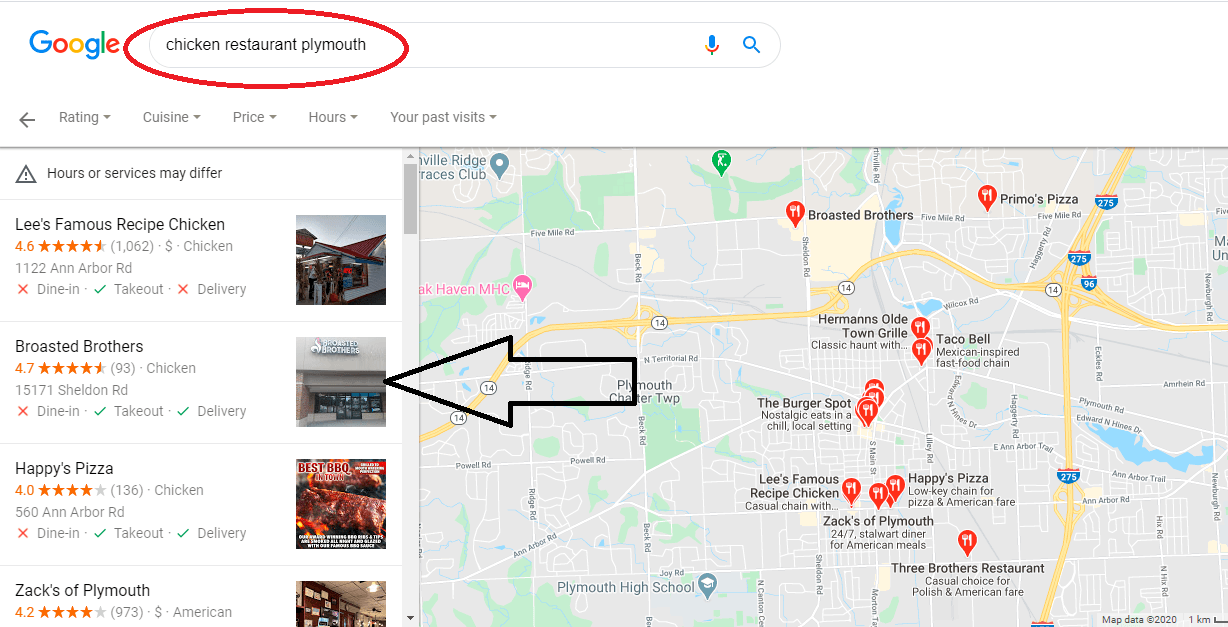 chicken restaurant plymouth search engine map results