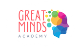 the logo for great minds academy shows a colorful head with circles around it .